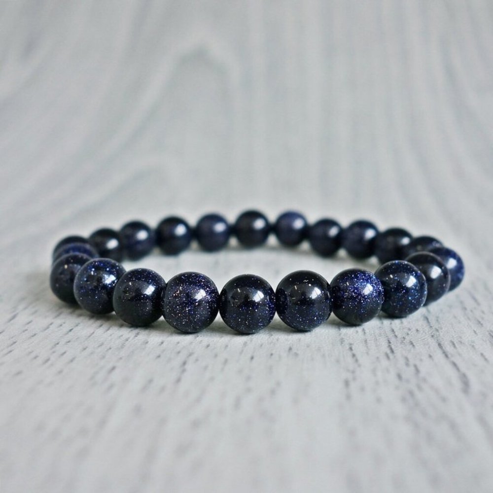 Natural Blue Goldstone Beaded Bracelet for Meditation Spiritual Healing